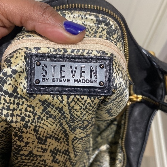 Steven Steve Madden Handbag Y2k Black Leather Turnlock Hobo Gp Metal - Picture 5 of 5